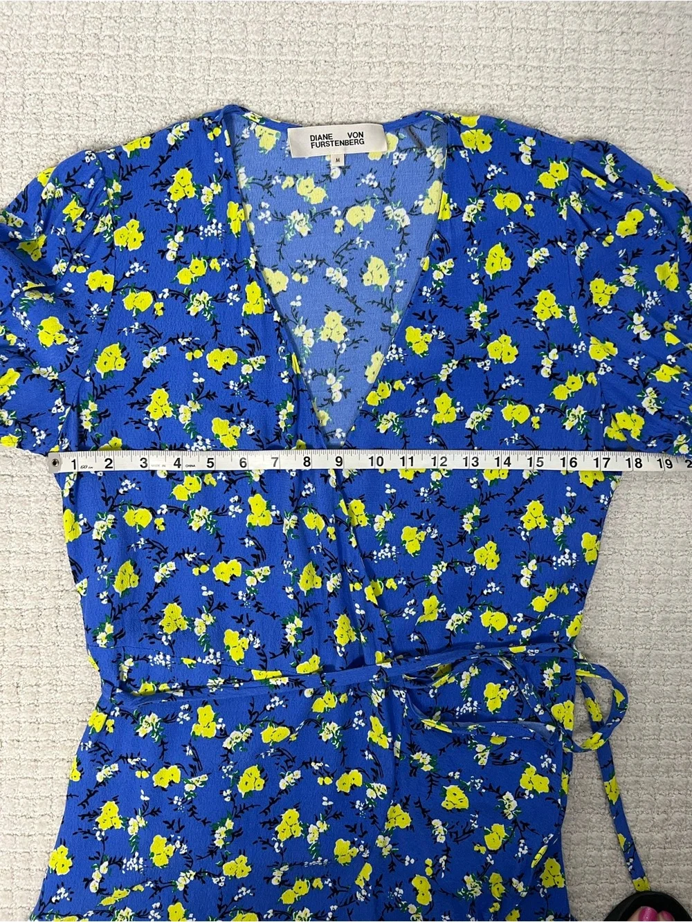 Diane von Furstenberg Emilia Wrap Dress Blue Yellow Floral M